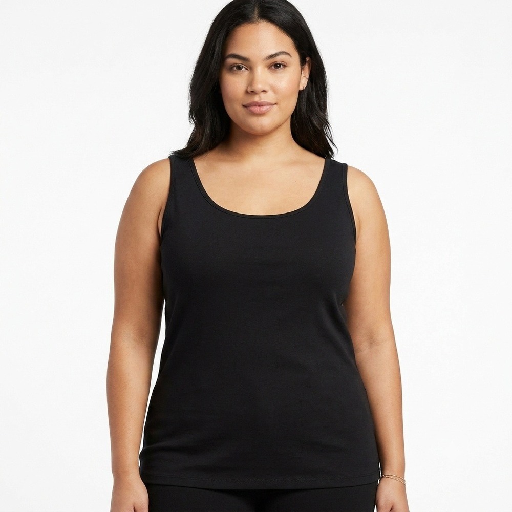 Wome Within Tank Womans 1X Solid Black Scoop Neck Tank Top Stretch Cotton Blend